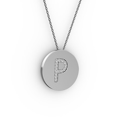 P Baş Harf Kolye - Pırlanta 8 ayar beyaz altın kolye (0.1232 karat, 40 cm gümüş rolo zincir) #1pe5uyz