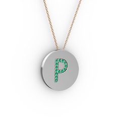 P Baş Harf Kolye - Yeşil kuvars 8 ayar beyaz altın kolye (40 cm gümüş rolo zincir) #1scncrp