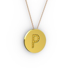 P Baş Harf Kolye - Sitrin 8 ayar altın kolye (40 cm rose altın rolo zincir) #1t1ogfa
