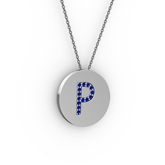 P Baş Harf Kolye - Lab safir 14 ayar beyaz altın kolye (40 cm gümüş rolo zincir) #1x1unt5