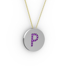 P Baş Harf Kolye - Ametist 925 ayar gümüş kolye (40 cm altın rolo zincir) #1yemrry