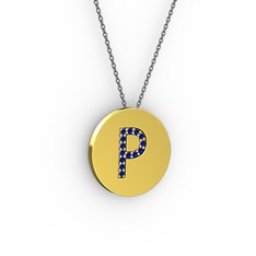 P Baş Harf Kolye - Lab safir 8 ayar altın kolye (40 cm gümüş rolo zincir) #1yfkj2g