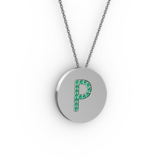 P Baş Harf Kolye - Yeşil kuvars 925 ayar gümüş kolye (40 cm gümüş rolo zincir) #2arvtv