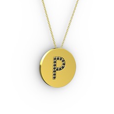P Baş Harf Kolye - Siyah zirkon 18 ayar altın kolye (40 cm altın rolo zincir) #3m1it1