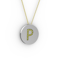 Peridot 14 ayar beyaz altın kolye (40 cm altın rolo zincir)