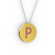 P Baş Harf Kolye - Rodolit garnet 14 ayar altın kolye (40 cm beyaz altın rolo zincir) #g1nyu4