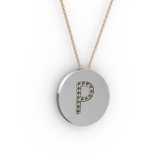 P Baş Harf Kolye - Dumanlı kuvars 925 ayar gümüş kolye (40 cm rose altın rolo zincir) #kyhdj9