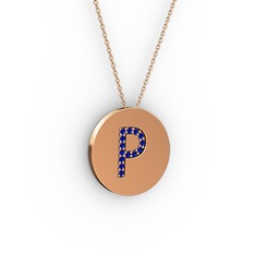 Lab safir 14 ayar rose altın kolye (40 cm rose altın rolo zincir)