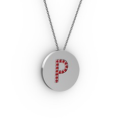P Baş Harf Kolye - Garnet 14 ayar beyaz altın kolye (40 cm gümüş rolo zincir) #p6fbji