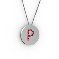 P Baş Harf Kolye - Garnet 925 ayar gümüş kolye (40 cm gümüş rolo zincir) #ppxr68