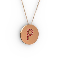 P Baş Harf Kolye - Garnet 8 ayar rose altın kolye (40 cm rose altın rolo zincir) #qjj60i