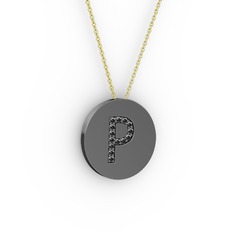 P Baş Harf Kolye - Siyah zirkon 925 ayar siyah rodyum kaplama gümüş kolye (40 cm altın rolo zincir) #qnvkk7