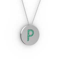 P Baş Harf Kolye - Yeşil kuvars 925 ayar gümüş kolye (40 cm beyaz altın rolo zincir) #rb7pnk