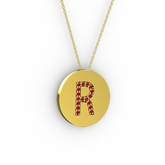R Baş Harf Kolye - Garnet 925 ayar altın kaplama gümüş kolye (40 cm gümüş rolo zincir) #13z2tp6