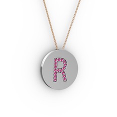 R Baş Harf Kolye - Rodolit garnet 925 ayar gümüş kolye (40 cm rose altın rolo zincir) #142u7nj