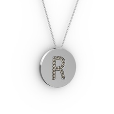 R Baş Harf Kolye - Dumanlı kuvars 925 ayar gümüş kolye (40 cm beyaz altın rolo zincir) #15tg1gp