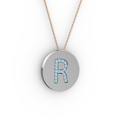 R Baş Harf Kolye - Akuamarin 925 ayar gümüş kolye (40 cm rose altın rolo zincir) #1uqeohi