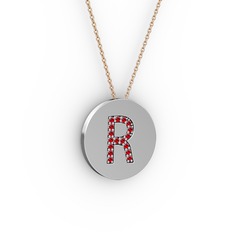 R Baş Harf Kolye - Garnet 925 ayar gümüş kolye (40 cm rose altın rolo zincir) #1ur1ejq
