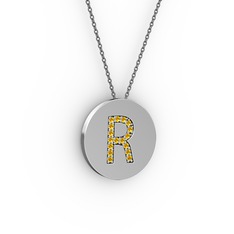 R Baş Harf Kolye - Sitrin 925 ayar gümüş kolye (40 cm gümüş rolo zincir) #s3ojxa