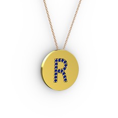 R Baş Harf Kolye - Lab safir 18 ayar altın kolye (40 cm rose altın rolo zincir) #wnou8f