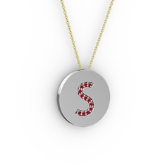 S Baş Harf Kolye - Garnet 14 ayar beyaz altın kolye (40 cm altın rolo zincir) #131w548