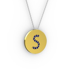 S Baş Harf Kolye - Lab safir 925 ayar altın kaplama gümüş kolye (40 cm gümüş rolo zincir) #15jp1v1
