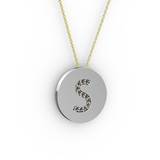 S Baş Harf Kolye - Dumanlı kuvars 925 ayar gümüş kolye (40 cm altın rolo zincir) #1ba8j7k