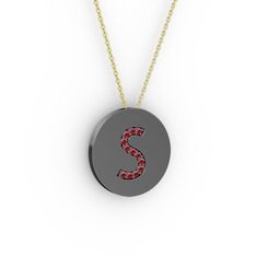S Baş Harf Kolye - Garnet 925 ayar siyah rodyum kaplama gümüş kolye (40 cm altın rolo zincir) #1ecbh4j