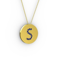 S Baş Harf Kolye - Lab safir 8 ayar altın kolye (40 cm altın rolo zincir) #1iurnyx