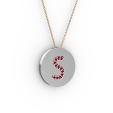S Baş Harf Kolye - Garnet 925 ayar gümüş kolye (40 cm rose altın rolo zincir) #6wf983