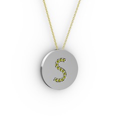 S Baş Harf Kolye - Peridot 8 ayar beyaz altın kolye (40 cm altın rolo zincir) #f6t0n6