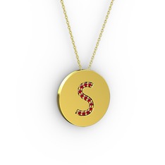 S Baş Harf Kolye - Garnet 925 ayar altın kaplama gümüş kolye (40 cm gümüş rolo zincir) #hzr1gc