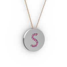 S Baş Harf Kolye - Rodolit garnet 8 ayar beyaz altın kolye (40 cm gümüş rolo zincir) #k5uy7j