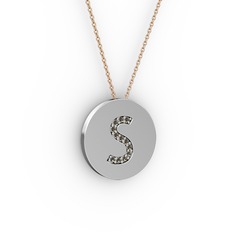 S Baş Harf Kolye - Dumanlı kuvars 925 ayar gümüş kolye (40 cm rose altın rolo zincir) #llc6dj
