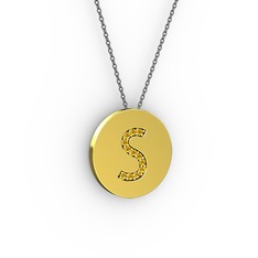 S Baş Harf Kolye - Sitrin 925 ayar altın kaplama gümüş kolye (40 cm gümüş rolo zincir) #p6fh88