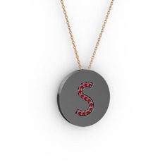 Garnet 925 ayar siyah rodyum kaplama gümüş kolye (40 cm rose altın rolo zincir)