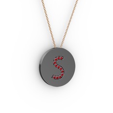 S Baş Harf Kolye - Garnet 925 ayar siyah rodyum kaplama gümüş kolye (40 cm rose altın rolo zincir) #pjfn7q