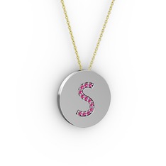 S Baş Harf Kolye - Rodolit garnet 18 ayar beyaz altın kolye (40 cm altın rolo zincir) #tijo6s