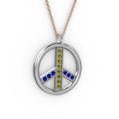Peridot ve lab safir 14 ayar beyaz altın kolye (40 cm rose altın rolo zincir)