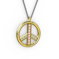 Barış Kolye - Pembe kuvars ve swarovski 14 ayar altın kolye (40 cm gümüş rolo zincir) #10enu40