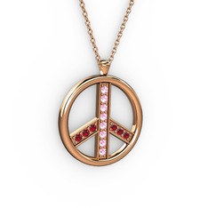Barış Kolye - Pembe kuvars ve garnet 8 ayar rose altın kolye (40 cm rose altın rolo zincir) #10ij3dv