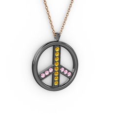 Barış Kolye - Sitrin ve pembe kuvars 925 ayar siyah rodyum kaplama gümüş kolye (40 cm gümüş rolo zincir) #1185fuy