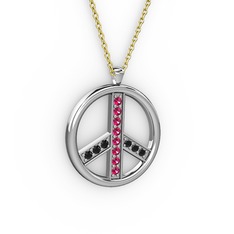 Rodolit garnet ve siyah zirkon 18 ayar beyaz altın kolye (40 cm altın rolo zincir)