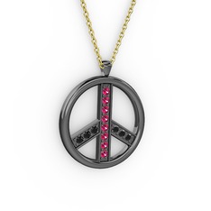Barış Kolye - Rodolit garnet ve siyah zirkon 925 ayar siyah rodyum kaplama gümüş kolye (40 cm altın rolo zincir) #11kn0su