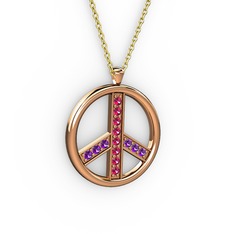 Rodolit garnet ve ametist 14 ayar rose altın kolye (40 cm altın rolo zincir)