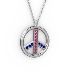 Rodolit garnet ve lab safir 925 ayar gümüş kolye (40 cm gümüş rolo zincir)