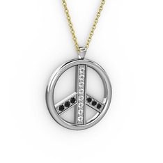 Swarovski ve siyah zirkon 18 ayar beyaz altın kolye (40 cm altın rolo zincir)