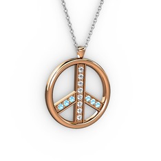 Barış Kolye - Beyaz zirkon ve akuamarin 925 ayar rose altın kaplama gümüş kolye (40 cm gümüş rolo zincir) #13uuxqa