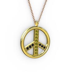 Peridot ve siyah zirkon 8 ayar altın kolye (40 cm gümüş rolo zincir)