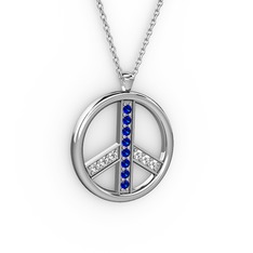 Barış Kolye - Lab safir ve swarovski 8 ayar beyaz altın kolye (40 cm beyaz altın rolo zincir) #14e3b4f